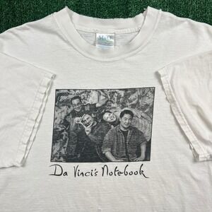 VTG M&O Knits T-Shirt Men's White XL Da Vinci's Notebook Band Graphic Cotton Y2K
